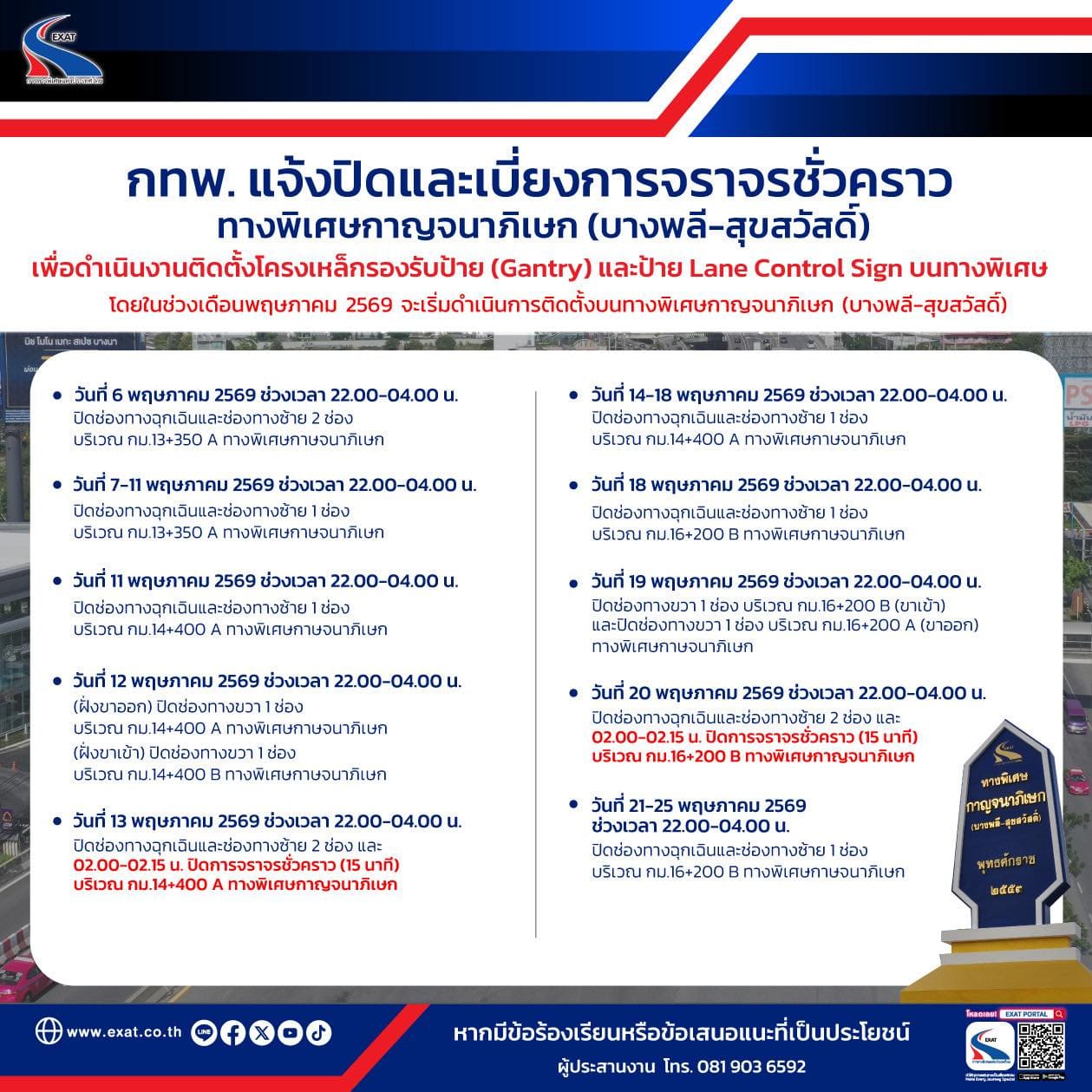 ปิดและเบี่ยงการจราจรชั่วคราวทางพิเศษกาญจนาภิเษก 